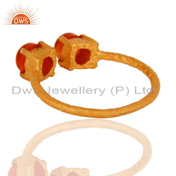Suppliers Natural Carnelian Gemstone Solid Sterling Silver Adjustable Ring - Gold Plated
