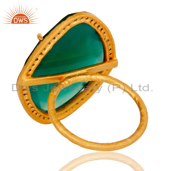 Suppliers Natural Faceted Green Onyx Gemstone & CZ Sterling Silver Ring With Gold Plated