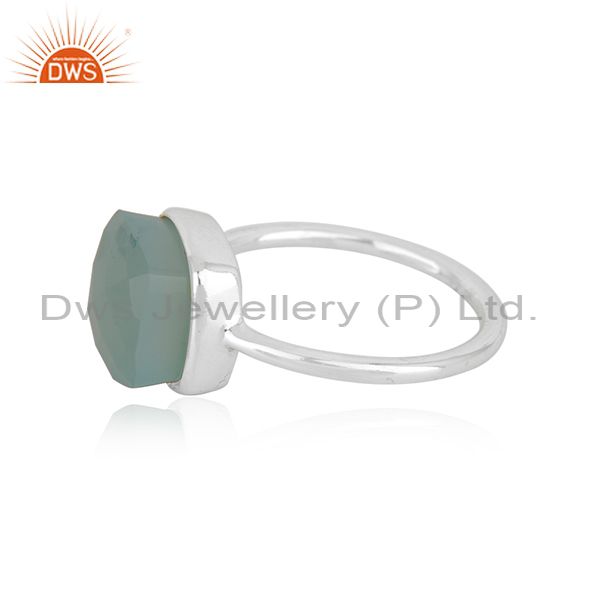 Suppliers Aqua Chalcedony Gemstone Fine Sterling Silver Ring Manufacturer in India