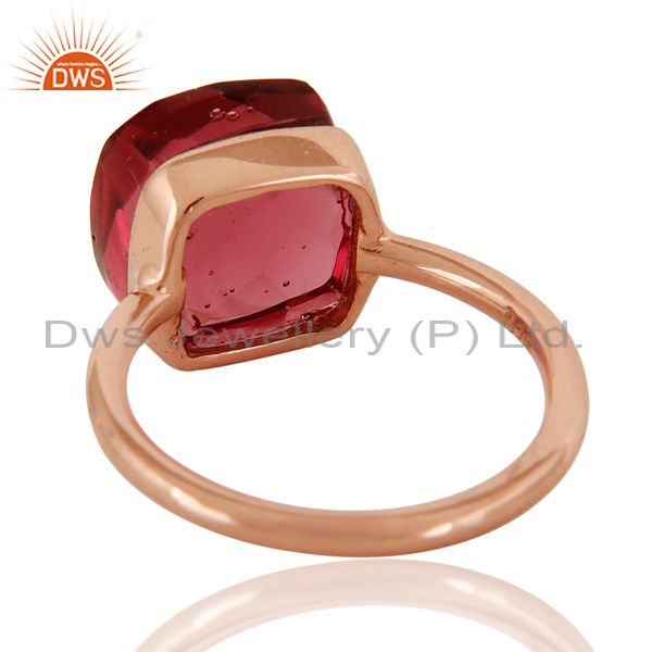 Suppliers Pink Glass Sterling Silver Bezel Set Stack Ring - Rose Gold Plated