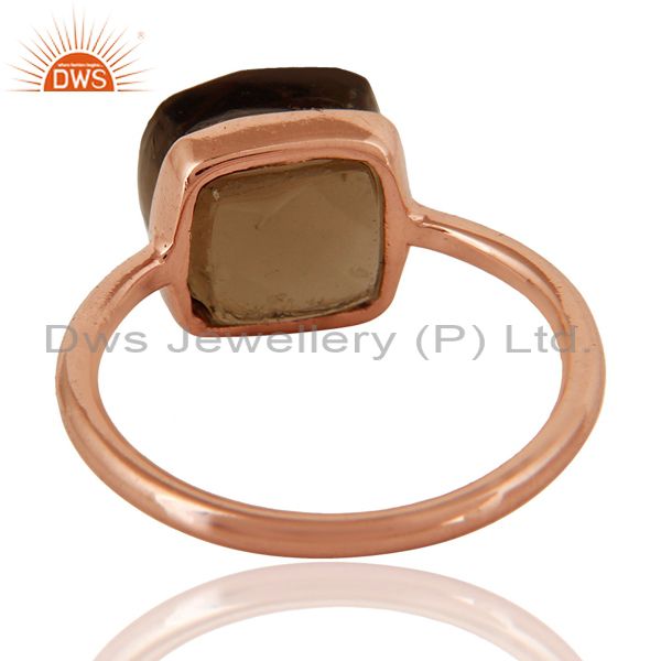 Suppliers Natural Smoky Quartz Checker Broad Sterling Silver Bezel Ring - Rose Gold Plated