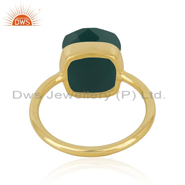 Suppliers Gold Plated Sterling Silver Faceted Green Onyx Gemstone Bezel Set Handmade Ring