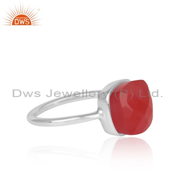 Red Chalcedony Set 925 Fine Sterling Silver Handmade Ring