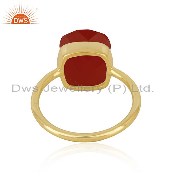 Suppliers Red Onyx Gemstone Gold Plated 925 Silver Red Onyx Gemstone Ring Wholesale