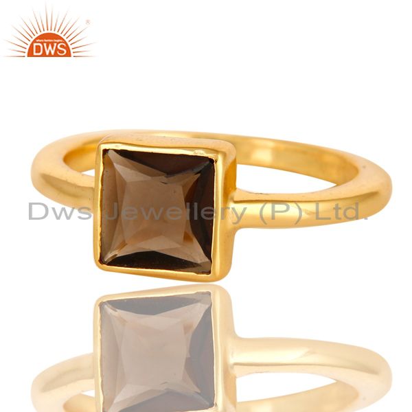 Exporter 14K Gold Plated Sterling Silver Smoky Quartz Princess Cut Stack Ring