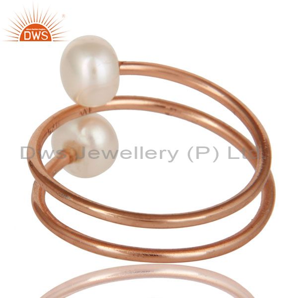 Suppliers 18K Rose Gold Plated Sterling Silver Pearl Wire Wrapped Adjustable Ring