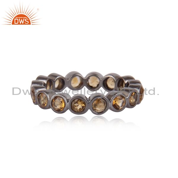 Exporter Natural Citrine Gemstone Sterling Silver Eternity Ring With Black Rhodium Plated