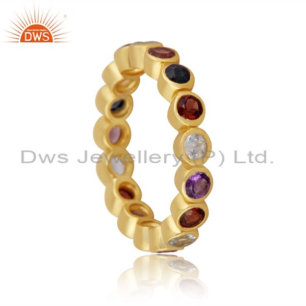 Suppliers Multi Color Stone Yellow Gold Plated Silver Band Ring Jewelry