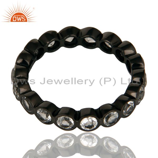 Suppliers Black Oxidized 925 Sterling Silver White Topaz Round Eternity Band Ring