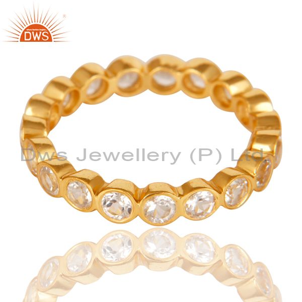 Suppliers 14K Yellow Gold Plated 925 Sterling Silver White Topaz Round Eternity Ring
