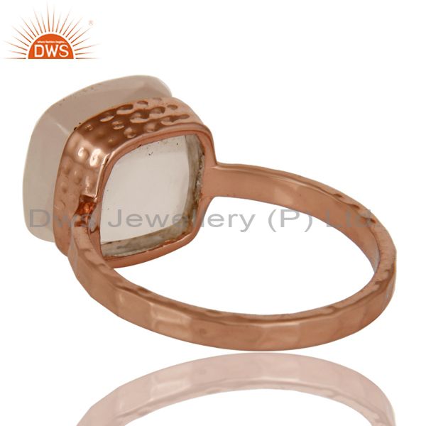 Suppliers 18K Rose Gold Plated Sterling Silver Rose Quartz Gemstone Bezel Set Ring