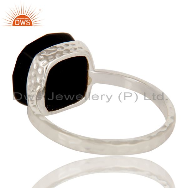 Suppliers Handmade Sterling Silver Black Onyx Gemstone Bezel Set Hammered Band Ring
