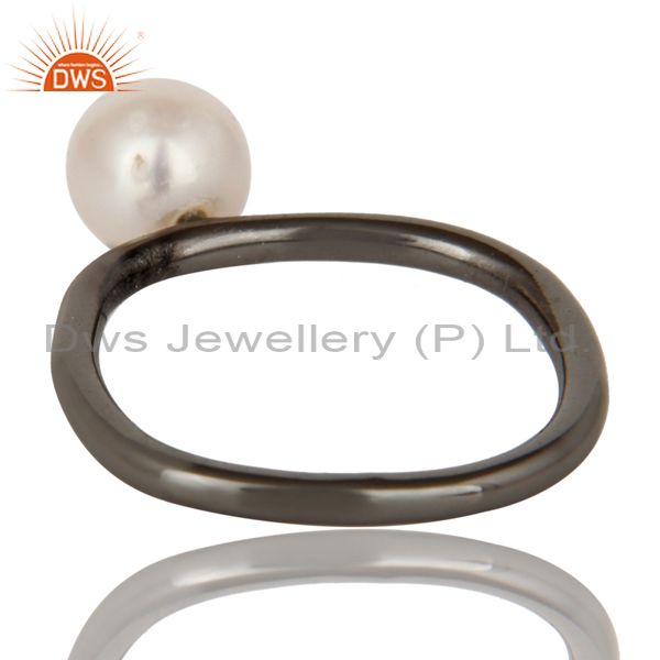 Suppliers 925 Sterling Silver With Oxidized Natural White Pearl Stackable Ring