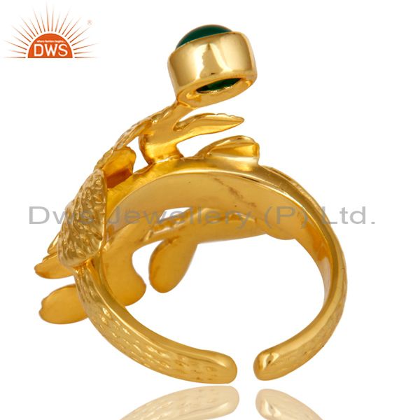 Suppliers 14K Yellow Gold Plated Sterling Silver Green Onyx Textured Statement Open Ring