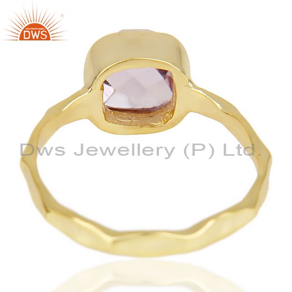 Suppliers Natural Amethyst Cushion Shape Studded Gold Plated Hammered Silver Ring