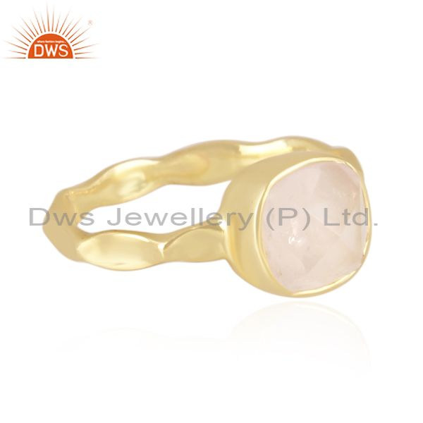 Handmade And Handhammered Rose Quartz Gold On Silver Ring