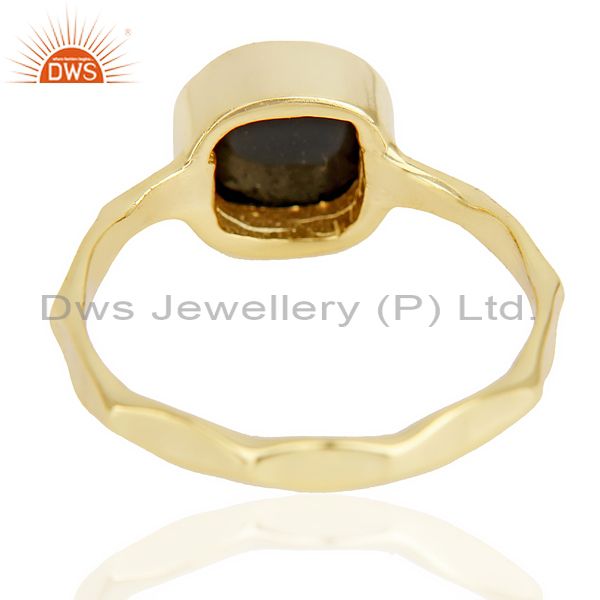 Suppliers Black Onyx Cushion Shape Studded Gold Plated Hammered Ring  In Solid Silver