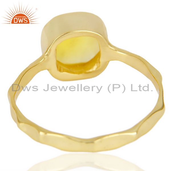 Suppliers Yellow Chalcedony Cushion Shape Gold Plated Hammered Ring  In Solid Silver