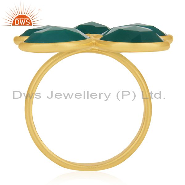 Suppliers Green Onyx 18K Gold Plated Sterling Silver Handmade Bezel Set Ring