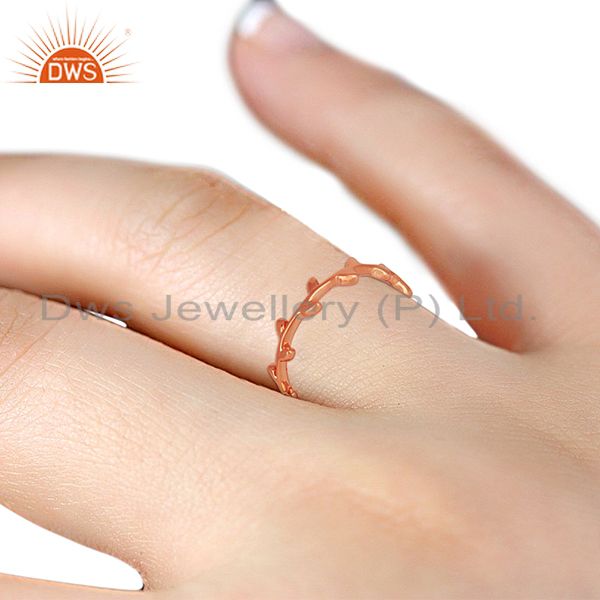 Suppliers Olive Leaf Narrow 925 Sterling Silver Rose Gold  Plated Band Ring Jewellery