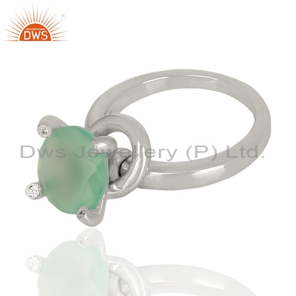 Suppliers Prong Set Aqua Chalcedony Gemstone 92.5 Silver Wedding Ring Wholesale