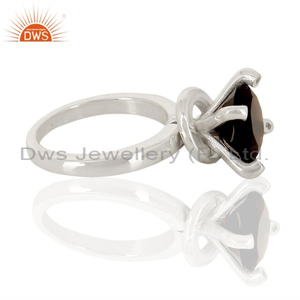 Suppliers Smoky Quartz And CZ Stackable 925 Sterling Silver Prong Set Ring Jewelry