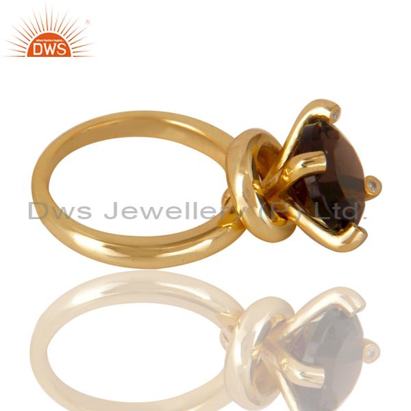 Suppliers 14K Yellow Gold Plated 925 Sterling Silver Smokey Topaz & CZ Prong Set Ring