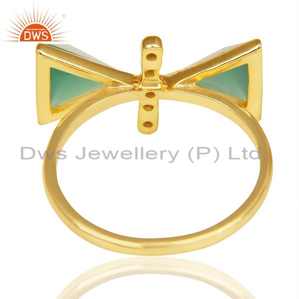 Suppliers Green Onyx Triangle Cut Pyramid Cz Studded 14 K Gold Plated  Silver Ring