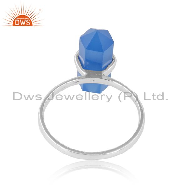 Blue chalcedony gemstone 925 fine silver designer ring jewelry