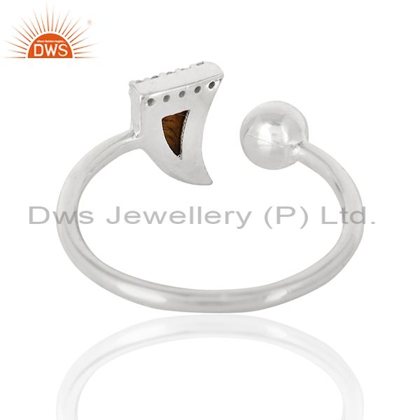 Exporter Tigereye Horn Ring Cz Studded Ball Openable Ring Sterling Silver Ring