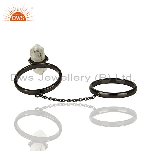 Suppliers White Gemstone Black Rhodium Plated 925 Silver Multi Finger Ring
