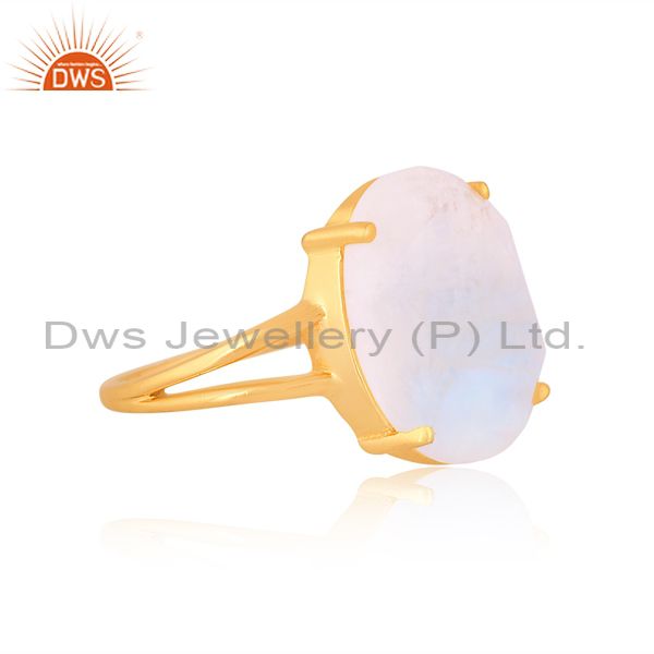 Suppliers Rainbow Moon Stone Flat Stone Oval Shape 14 K Gold Plated Wholesale Silve Ring