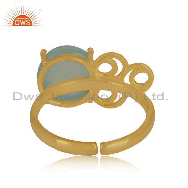Best Quality Aqua Chalcedony Gemstone Gold Plated Solid Silver Rings Jewelry