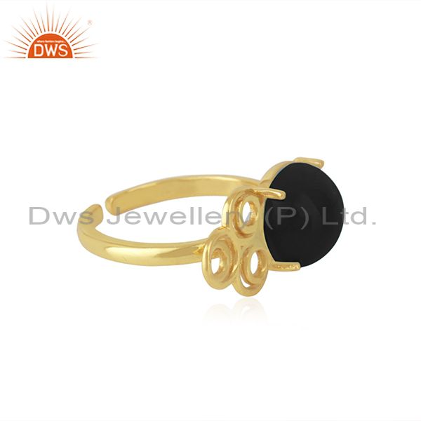 Best Quality Black Onyx Gemstone Gold Plated 925 Silver Designer Ring Manufacturer India