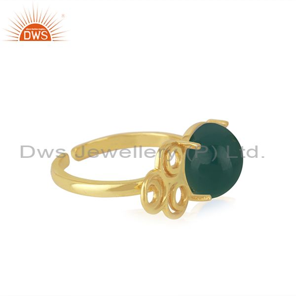Top Selling 18k Gold Plated Sterling Silver Green Onyx Gemstone Promise Ring Manufacturer