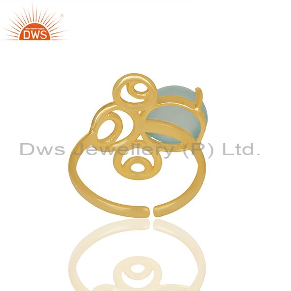 Best Selling Chalcedony Gemstone 925 Silver Gold Plated Rings Manufacturer