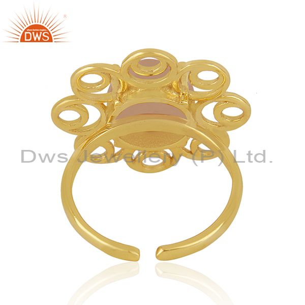 Best Selling Rose Chalcedony Gemstone Gold Plated 925 Silver Floral Design Ring Suppliers
