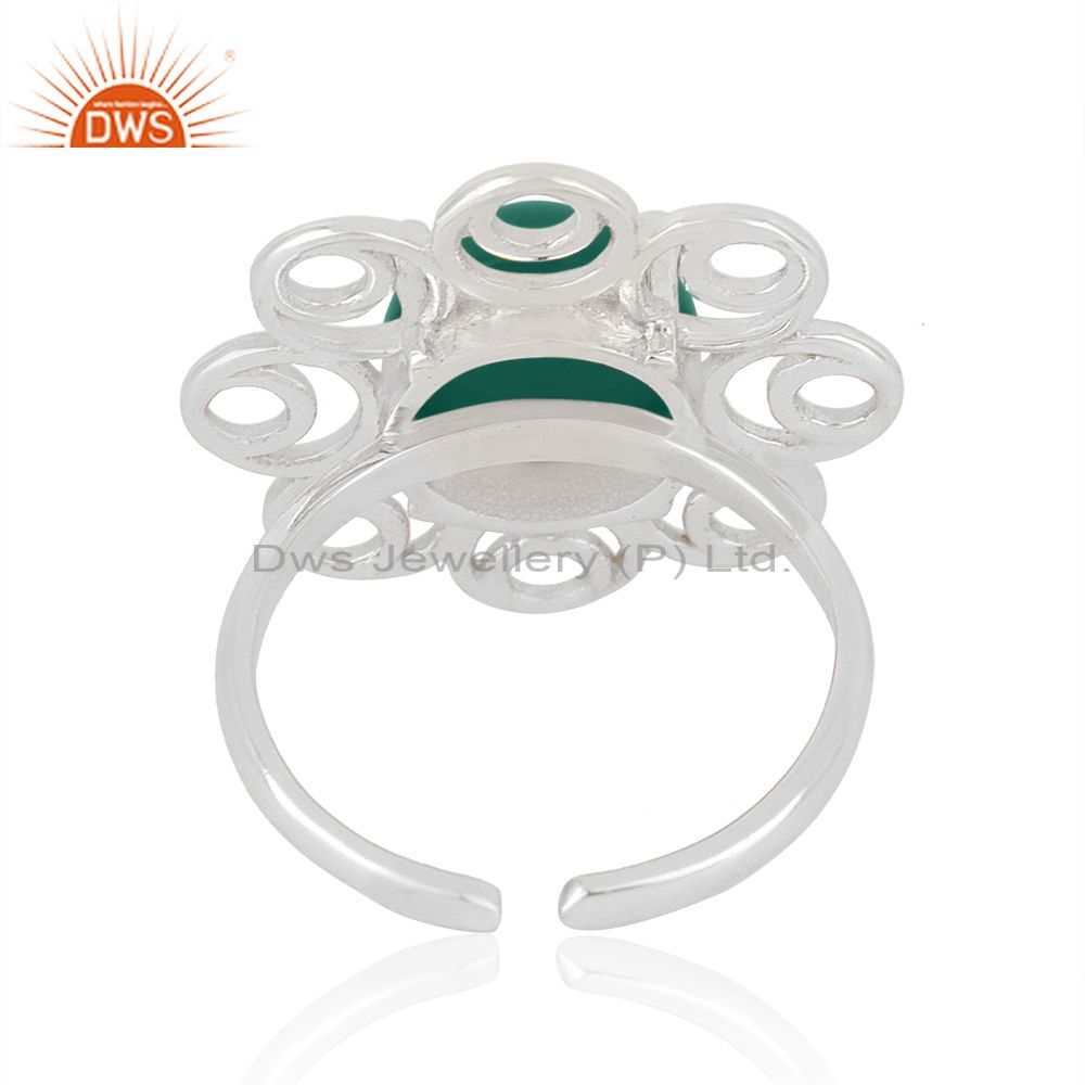 Best Quality Green Onyx Gemstone Fine Sterling Silver Floral Design Ring Manufacturer India