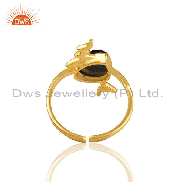 Hematite Simple Heartbeat Gold Plated Designer Silver Ring