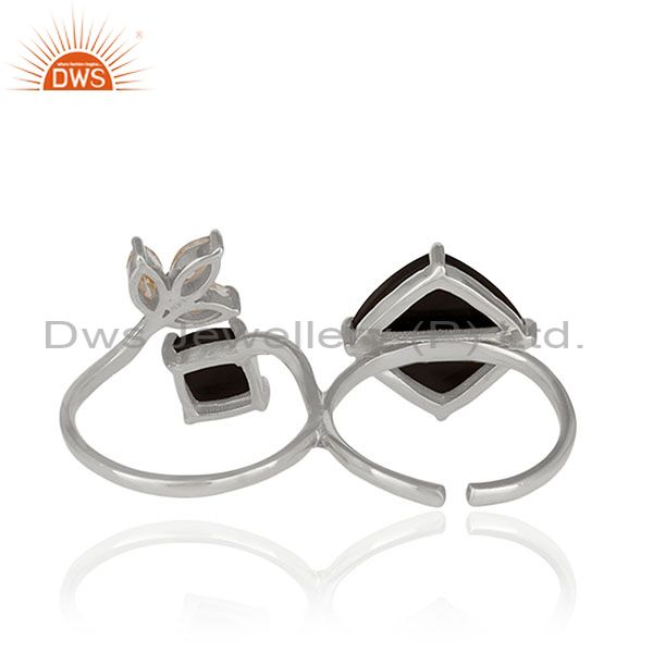 Suppliers Zircon and Black Onyx Gemstone Fine Sterling Silver Double Finger Ring Wholesale