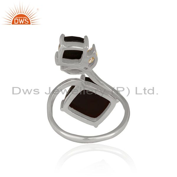 Suppliers Black Onyx Gemstone Handmade 925 Sterling Silver Double Finger Rings Suppliers