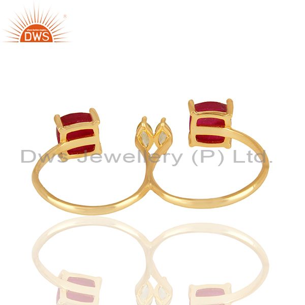 Exporter Peridot and Ruby Gemstone 925 Silver Gold Plated Multi Finger Rings