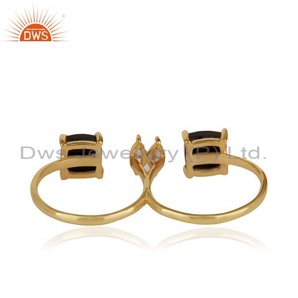 Suppliers Black Onyx Gemstone Double Finger Gold Plated 925 Silver Ring Jewelry