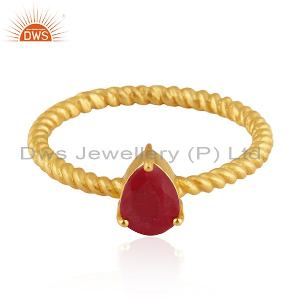 Suppliers Natural Ruby Birthstone Screw Design 925 Silver Gold Plated Rings