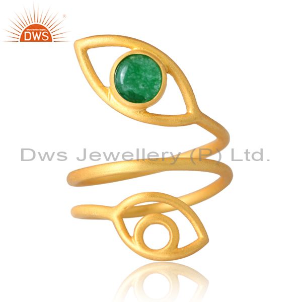 Evil Eye Silver Gold Ring With Aventurine Natural