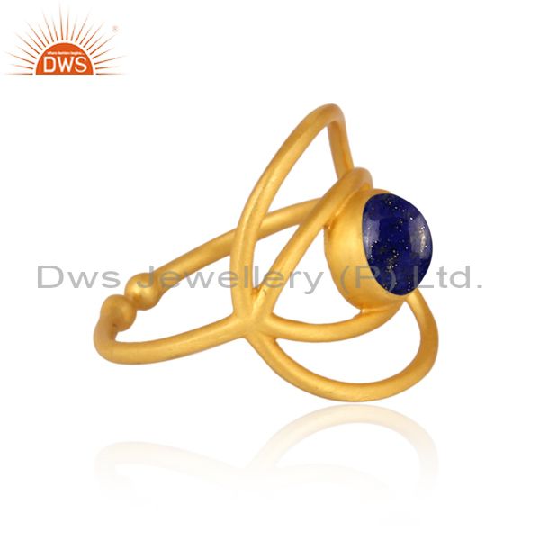 Suppliers New Designer Gold Plated 925 Silver Lapis Lazuli Gemstone Eye Ring