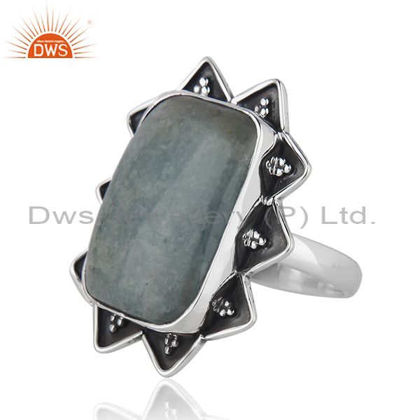 Suppliers Indian Aquamarine Gemstone Wholesale Sterling Silver Oxidized Ring Jewelry