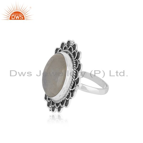 Suppliers Rainbow Moonstone Round Oxidized 925 Silver Cocktail Ring Jewellery