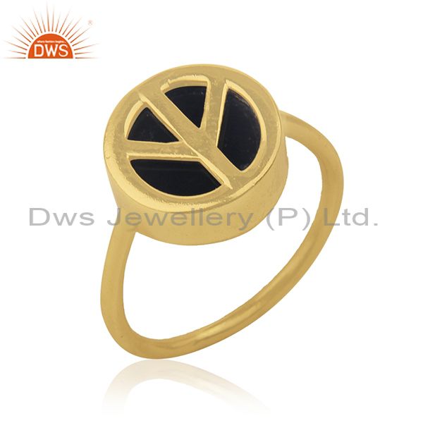 Suppliers 14k Gold Plated Customized Peace Sign 925 Silver Ring Manufacturer India