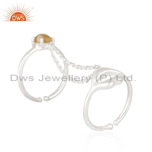 Suppliers 925 Sterling Fine Silver Citrine Gemstone Double Finger Lip Design Ring Supplier